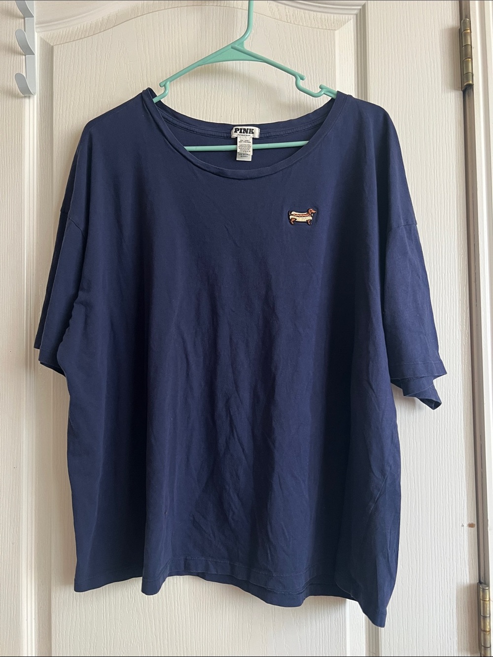 PINK vs Navy Short Sleeve Tee with Dachshund Patch